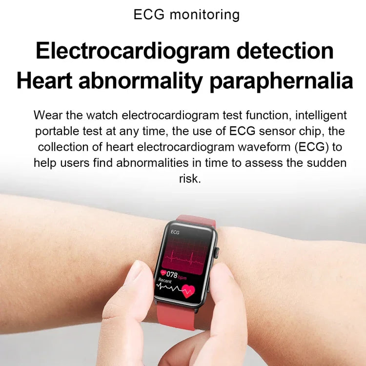 Smartwatch mit Ringfunktion, EKG, Temperaturanzeige, Herzfrequenzmessung, Blutdruckmessung, Bluetooth-Sprachausgabe, erhältlich in Schwarz (Silikon), Rot (Silikon), Blau (Silikon), Schwarz (Leder) und Braun (Leder).