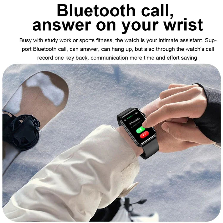 Smartwatch mit Ringfunktion, EKG, Temperaturanzeige, Herzfrequenzmessung, Blutdruckmessung, Bluetooth-Sprachausgabe, erhältlich in Schwarz (Silikon), Rot (Silikon), Blau (Silikon), Schwarz (Leder) und Braun (Leder).