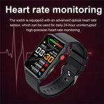 Smartwatch mit Ringfunktion, EKG, Temperaturanzeige, Herzfrequenzmessung, Blutdruckmessung, Bluetooth-Sprachausgabe, erhältlich in Schwarz (Silikon), Rot (Silikon), Blau (Silikon), Schwarz (Leder) und Braun (Leder).