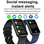 Smartwatch mit Ringfunktion, EKG, Temperaturanzeige, Herzfrequenzmessung, Blutdruckmessung, Bluetooth-Sprachausgabe, erhältlich in Schwarz (Silikon), Rot (Silikon), Blau (Silikon), Schwarz (Leder) und Braun (Leder).