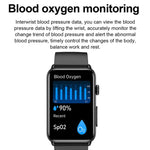 Smartwatch mit Ringfunktion, EKG, Temperaturanzeige, Herzfrequenzmessung, Blutdruckmessung, Bluetooth-Sprachausgabe, erhältlich in Schwarz (Silikon), Rot (Silikon), Blau (Silikon), Schwarz (Leder) und Braun (Leder).