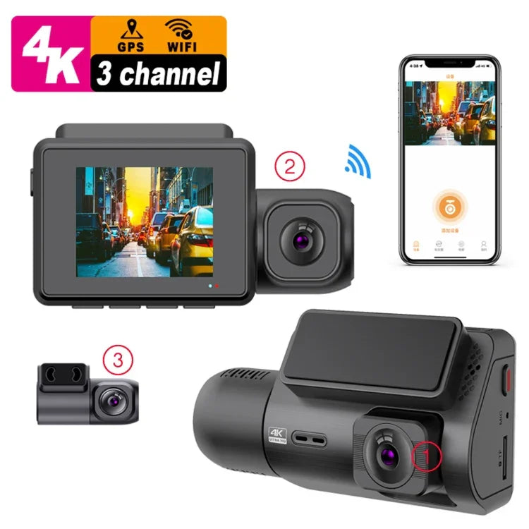 M700A 3-Kanal-Auto-Rekorder 4K UHD Front + 1080P Innen + 2K Hinten + GPS + WIFI Dash Cam, M700A