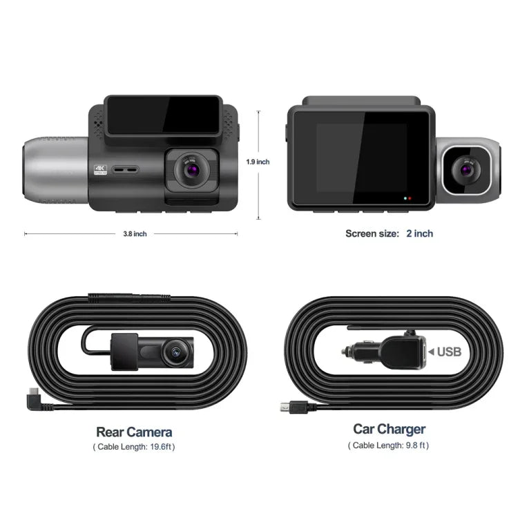 M700A 3-Kanal-Auto-Rekorder 4K UHD Front + 1080P Innen + 2K Hinten + GPS + WIFI Dash Cam, M700A