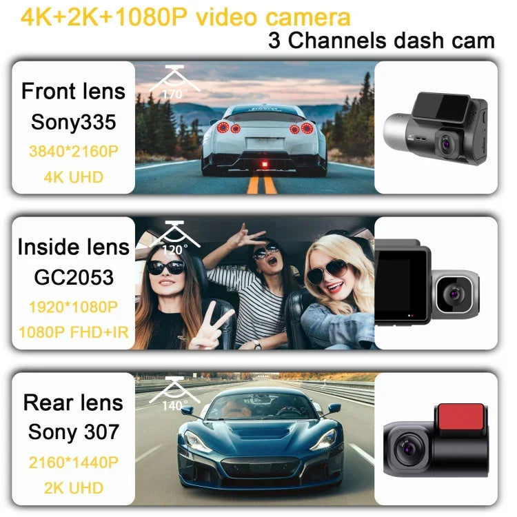 M700A 3-Kanal-Auto-Rekorder 4K UHD Front + 1080P Innen + 2K Hinten + GPS + WIFI Dash Cam, M700A
