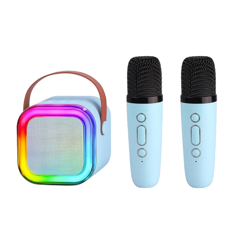 Outdoor Home Portable Wireless Karaoke Sound Handy Integriertes Mikrofon Intelligenter Lautsprecher, mit zwei Mikrofonen, Blau