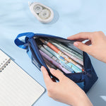 Retro Triangle Design Double-layer Handheld Pencil Case Student Stationery Bag