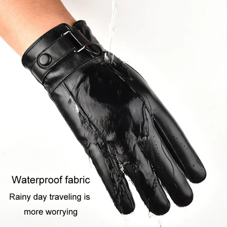 Herbst Winter Herren Lederhandschuhe PU Samt Warm Reiten Fahren Touchscreen Handschuhe, Durchschnittlich