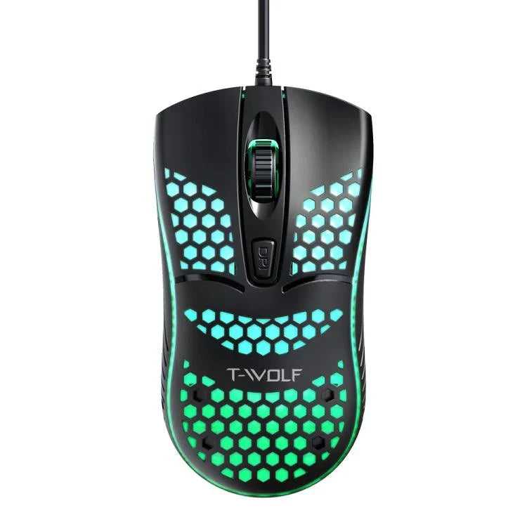T-WOLF V15 Honeycomb Kabelgebundene USB-Gaming-Maus mit RGB-Beleuchtung, ergonomisches Hollow-Design für PC, Büro, Heimgebrauch