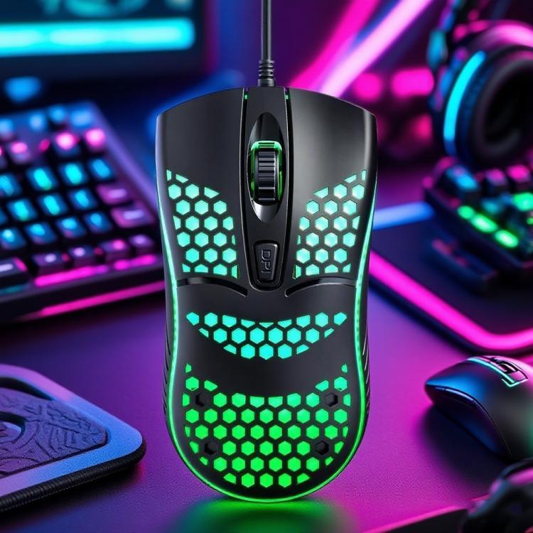 T-WOLF V15 Honeycomb Kabelgebundene USB-Gaming-Maus mit RGB-Beleuchtung, ergonomisches Hollow-Design für PC, Büro, Heimgebrauch