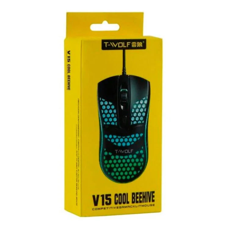 T-WOLF V15 Honeycomb Kabelgebundene USB-Gaming-Maus mit RGB-Beleuchtung, ergonomisches Hollow-Design für PC, Büro, Heimgebrauch