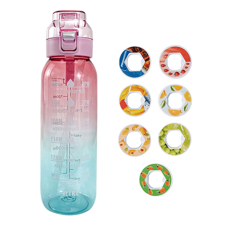 1000ml große Fruchtwasserflasche mit 7 Geschmacksringen Strohhalm Trinkbecher Tritan aromatisierter Wasserbecher