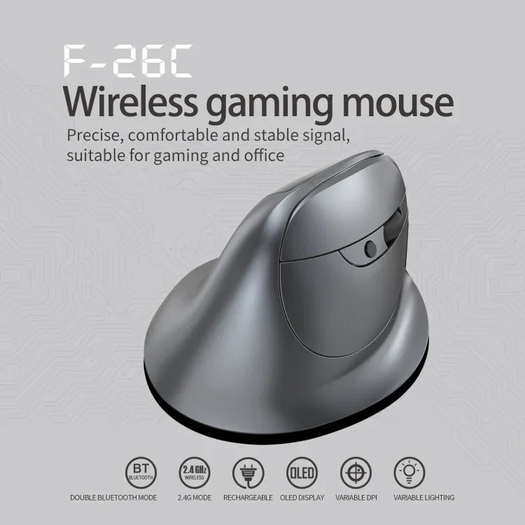 ZELOTES F-26C 8-Tasten 2.4G+Bluetooth Dual-Modus LED-Anzeige Vertikale Griffkabellose Maus, F-26C