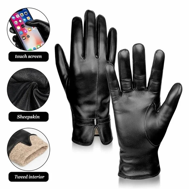 Damen Handschuhe aus Schaffell mit Fleece-Futter, winddicht, warm, Touchscreen, dick, für Schnee und Autofahren, S, M, L, XL