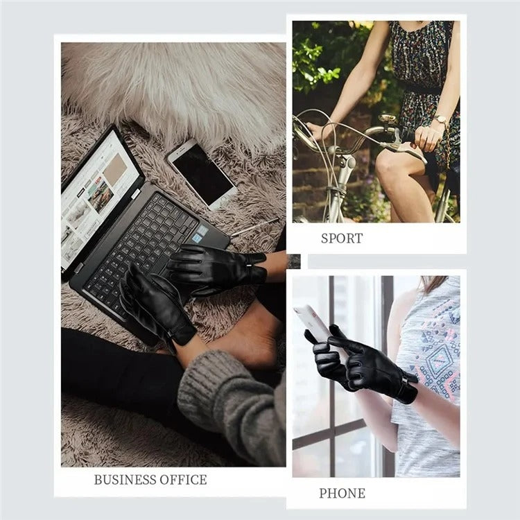 Damen Handschuhe aus Schaffell mit Fleece-Futter, winddicht, warm, Touchscreen, dick, für Schnee und Autofahren, S, M, L, XL