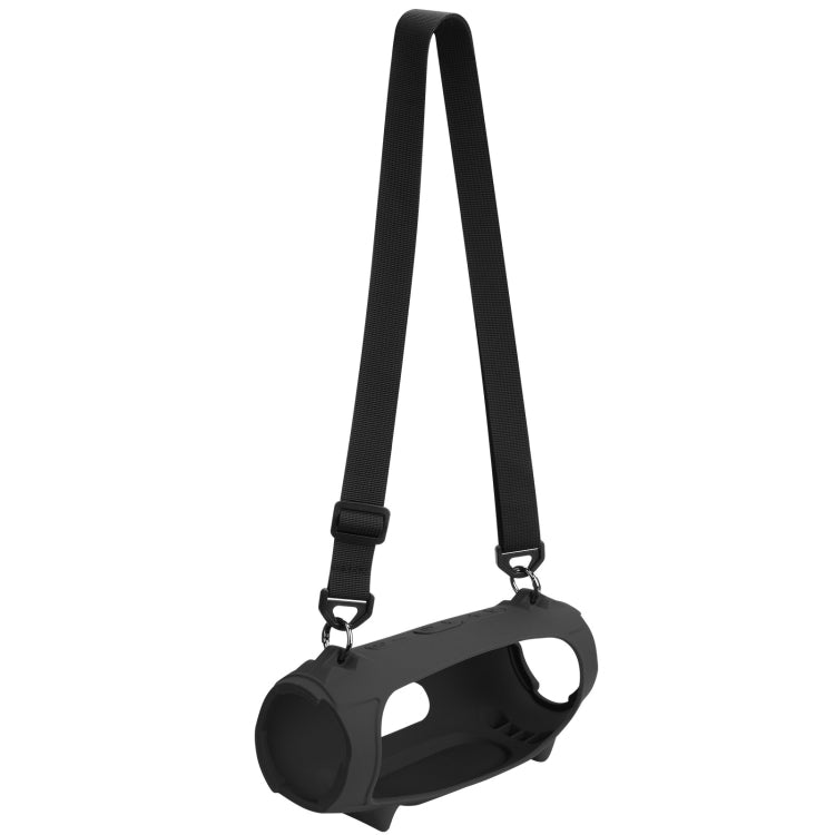 Für JBL Charge 5 Lautsprecher-Silikonhülle mit Schultergurt-Tragetasche, Silikonhülle Schwarz, Silikonhülle Blau