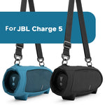 Für JBL Charge 5 Lautsprecher-Silikonhülle mit Schultergurt-Tragetasche, Silikonhülle Schwarz, Silikonhülle Blau
