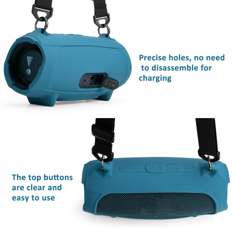 Für JBL Charge 5 Lautsprecher-Silikonhülle mit Schultergurt-Tragetasche, Silikonhülle Schwarz, Silikonhülle Blau