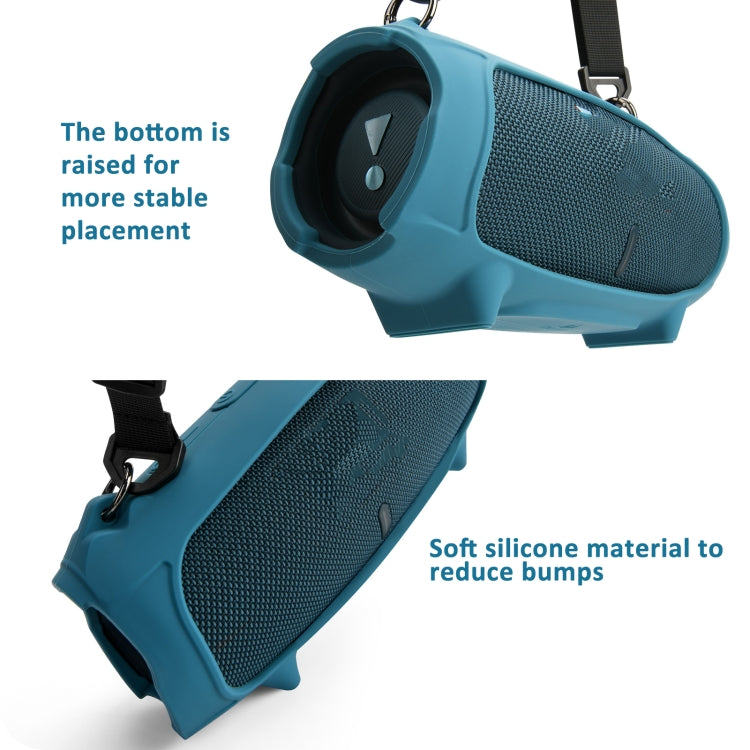 Für JBL Charge 5 Lautsprecher-Silikonhülle mit Schultergurt-Tragetasche, Silikonhülle Schwarz, Silikonhülle Blau