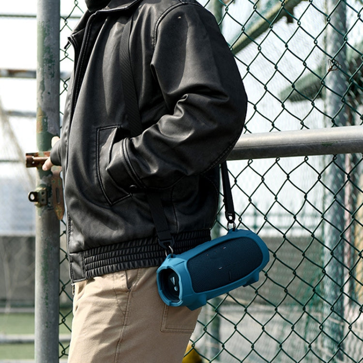 Für JBL Charge 5 Lautsprecher-Silikonhülle mit Schultergurt-Tragetasche, Silikonhülle Schwarz, Silikonhülle Blau