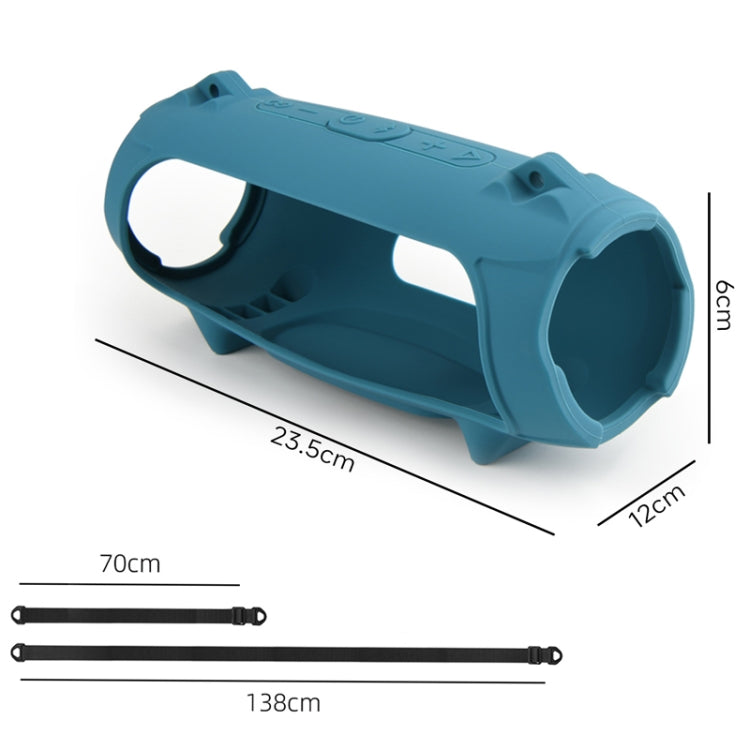 Für JBL Charge 5 Lautsprecher-Silikonhülle mit Schultergurt-Tragetasche, Silikonhülle Schwarz, Silikonhülle Blau