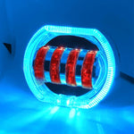 Motorcycle Electric Vehicle General Modification LED Headlight 4 Beads Double Lens Lamps, Blue Aperture+Red Devil Eye, Ice Blue Aperture+Red Devil Eye, Green Aperture+Red Devil Eye, Yellow Aperture+Red Devil Eye, White Aperture+Blue Devil Eye          ...