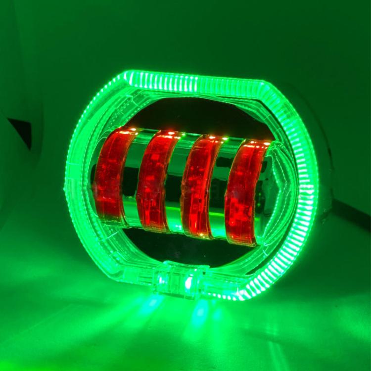 Motorcycle Electric Vehicle General Modification LED Headlight 4 Beads Double Lens Lamps, Blue Aperture+Red Devil Eye, Ice Blue Aperture+Red Devil Eye, Green Aperture+Red Devil Eye, Yellow Aperture+Red Devil Eye, White Aperture+Blue Devil Eye          ...