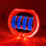 Motorcycle Electric Vehicle General Modification LED Headlight 4 Beads Double Lens Lamps, Blue Aperture+Red Devil Eye, Ice Blue Aperture+Red Devil Eye, Green Aperture+Red Devil Eye, Yellow Aperture+Red Devil Eye, White Aperture+Blue Devil Eye          ...