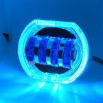 Motorcycle Electric Vehicle General Modification LED Headlight 4 Beads Double Lens Lamps, Blue Aperture+Red Devil Eye, Ice Blue Aperture+Red Devil Eye, Green Aperture+Red Devil Eye, Yellow Aperture+Red Devil Eye, White Aperture+Blue Devil Eye          ...