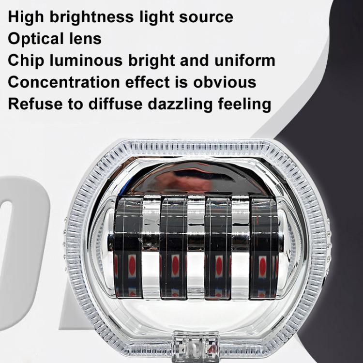 Motorcycle Electric Vehicle General Modification LED Headlight 4 Beads Double Lens Lamps, Blue Aperture+Red Devil Eye, Ice Blue Aperture+Red Devil Eye, Green Aperture+Red Devil Eye, Yellow Aperture+Red Devil Eye, White Aperture+Blue Devil Eye          ...
