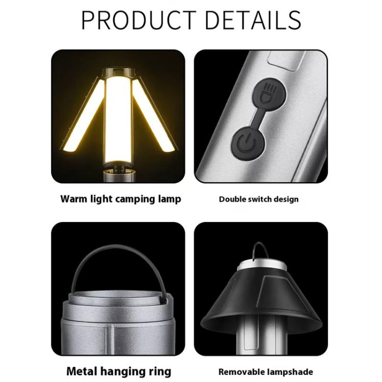 Einziehbare Campinglaterne Wiederaufladbare Taschenlampe 25,2-51,8 cm Höhenverstellbar