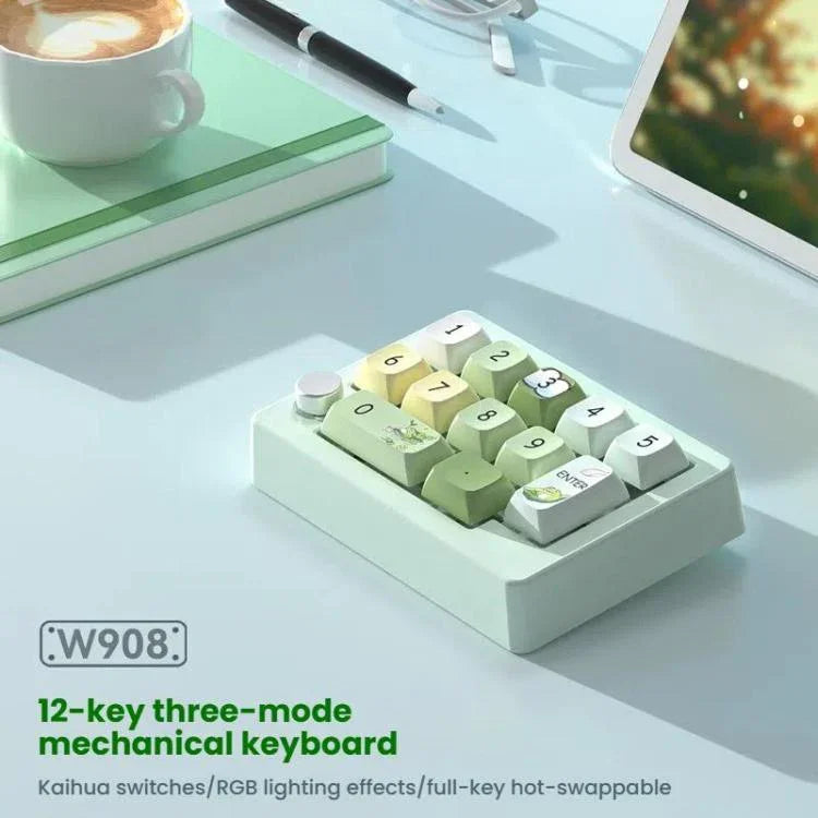 MKESPN W908 Kabellose Gaming-Tastatur mit drei Modi, Hot-Swap-fähigen Schaltern, Makro-Definition und RGB-Hintergrundbeleuchtung