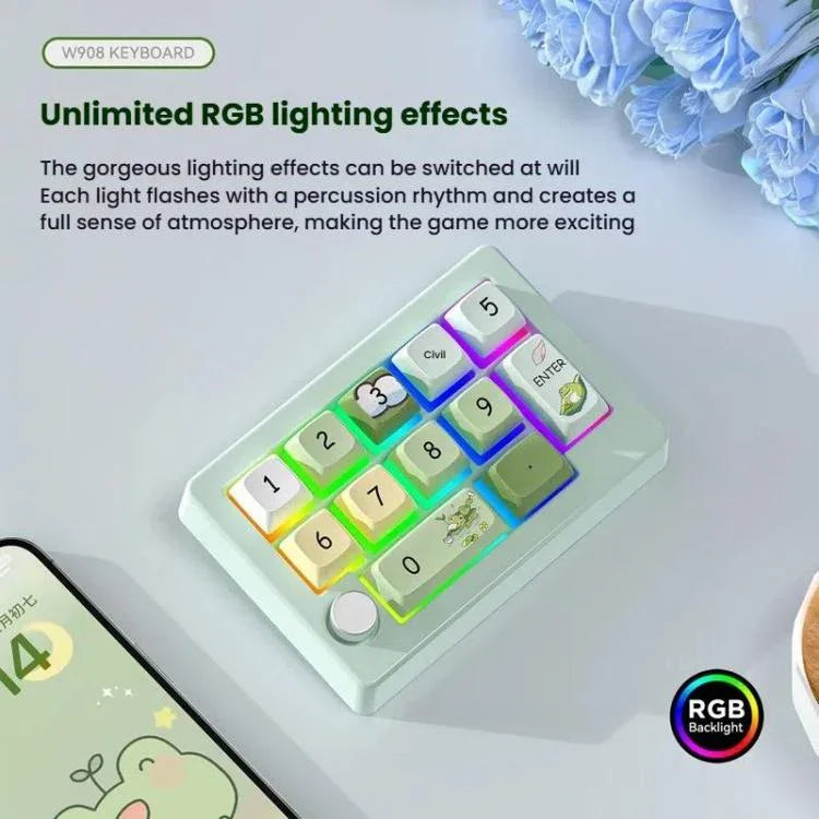 MKESPN W908 Kabellose Gaming-Tastatur mit drei Modi, Hot-Swap-fähigen Schaltern, Makro-Definition und RGB-Hintergrundbeleuchtung