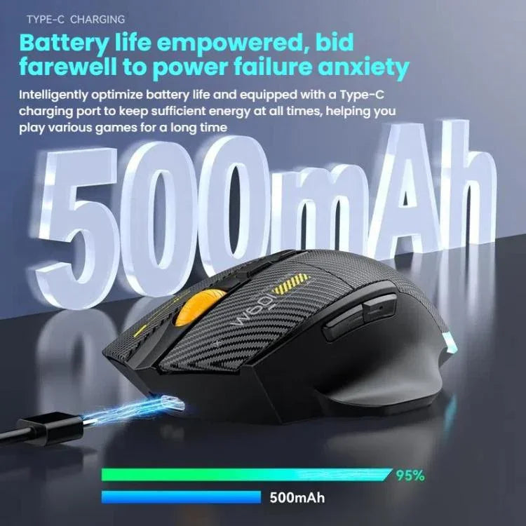 MKESPN W601 Geräuschlose kabellose Tri-Mode-Makro-Gaming-Maus Carbonfaser 12800DPI Bluetooth-Maus