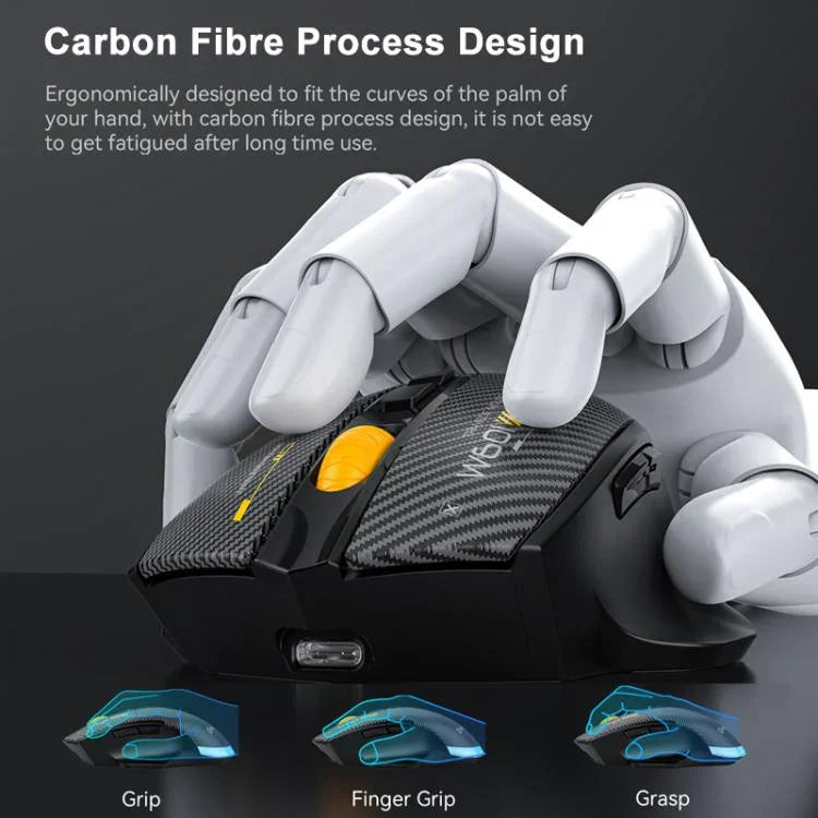 MKESPN W601 Geräuschlose kabellose Tri-Mode-Makro-Gaming-Maus Carbonfaser 12800DPI Bluetooth-Maus