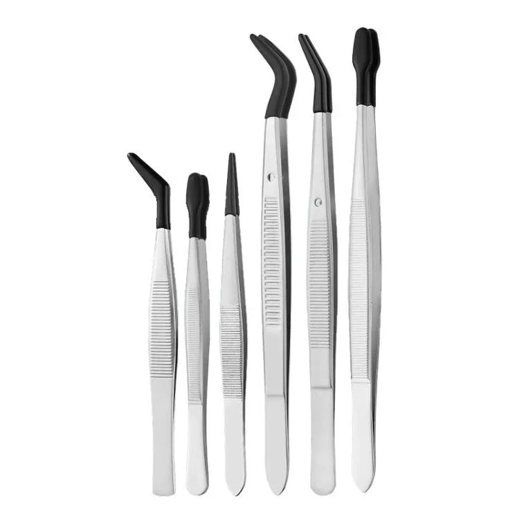 Wimpernzange mit Stempelclip, Edelstahl, 6-teilig/Set, 5-teilig/Set, 4-teilig/Set, 3-teilig/Set, 2-teilig/Set, Doppelwinkelkopf, Einzelwinkelkopf, Spitzenkopf, kleiner Flachkopf, kleiner Neigungskopf, großer Flachkopf