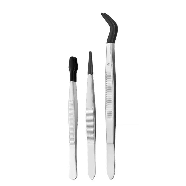 Wimpernzange mit Stempelclip, Edelstahl, 6-teilig/Set, 5-teilig/Set, 4-teilig/Set, 3-teilig/Set, 2-teilig/Set, Doppelwinkelkopf, Einzelwinkelkopf, Spitzenkopf, kleiner Flachkopf, kleiner Neigungskopf, großer Flachkopf