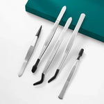 Wimpernzange mit Stempelclip, Edelstahl, 6-teilig/Set, 5-teilig/Set, 4-teilig/Set, 3-teilig/Set, 2-teilig/Set, Doppelwinkelkopf, Einzelwinkelkopf, Spitzenkopf, kleiner Flachkopf, kleiner Neigungskopf, großer Flachkopf