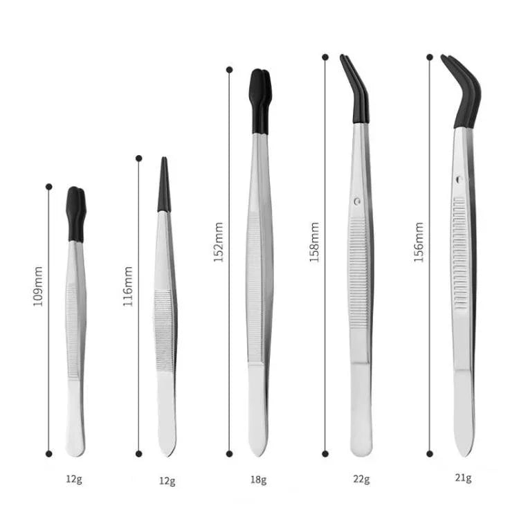 Wimpernzange mit Stempelclip, Edelstahl, 6-teilig/Set, 5-teilig/Set, 4-teilig/Set, 3-teilig/Set, 2-teilig/Set, Doppelwinkelkopf, Einzelwinkelkopf, Spitzenkopf, kleiner Flachkopf, kleiner Neigungskopf, großer Flachkopf