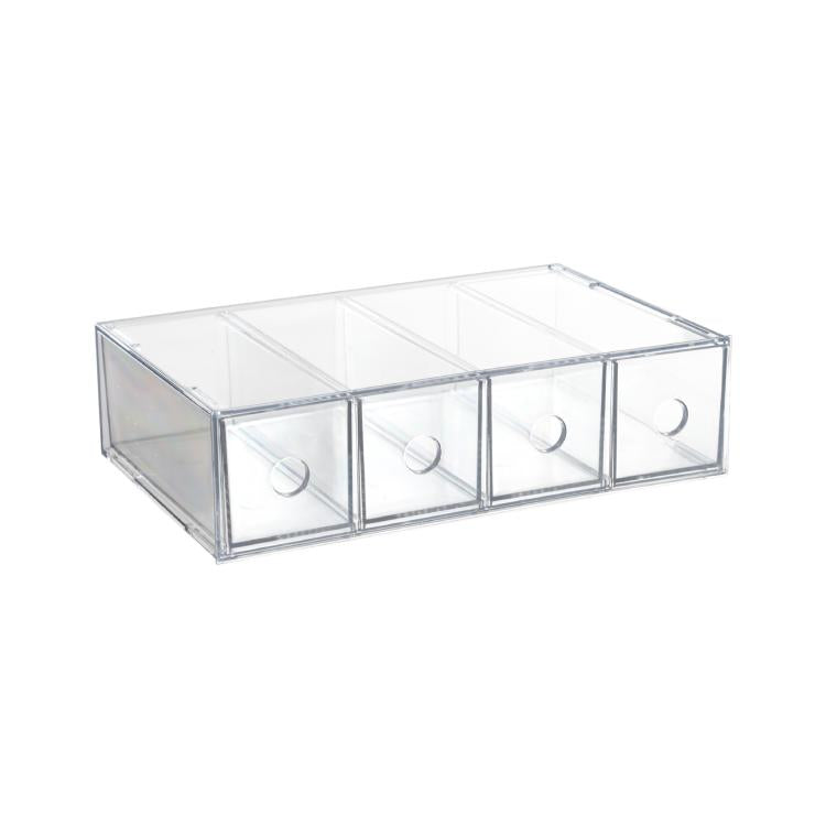 Acryl-Schreibtisch-Organizer mit 4 Schubladen, stapelbare Brillen-Vitrine, Make-up-Pinsel- und Schreibwaren-Aufbewahrungsbox, 27x17,5x7,3cm