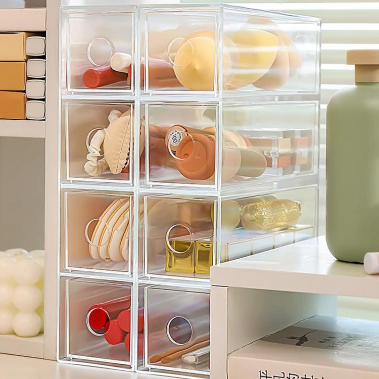 Acryl-Schreibtisch-Organizer mit 4 Schubladen, stapelbare Brillen-Vitrine, Make-up-Pinsel- und Schreibwaren-Aufbewahrungsbox, 27x17,5x7,3cm