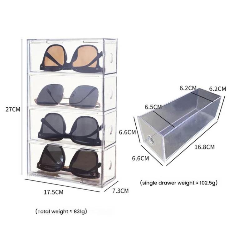 Acryl-Schreibtisch-Organizer mit 4 Schubladen, stapelbare Brillen-Vitrine, Make-up-Pinsel- und Schreibwaren-Aufbewahrungsbox, 27x17,5x7,3cm
