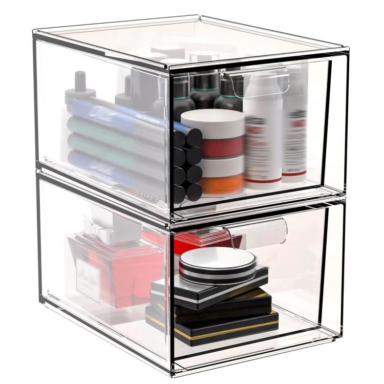 2 Stück/Packung Stapelbarer Make-up-Schubladen-Organizer Acryl Kosmetik-Aufbewahrungsbox