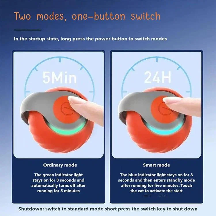 Intelligenter, selbstrollender Ball, interaktives Katzenspielzeug, USB-aufladbar, zwei Geschwindigkeitsstufen, TUTU Orange, TUTU Blau