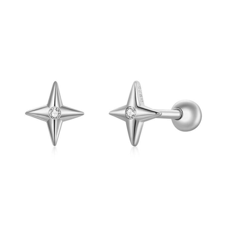 SCE1117-A S925 Sterlingsilber Platin-beschichtete Zirkon Stern Ohrringe
