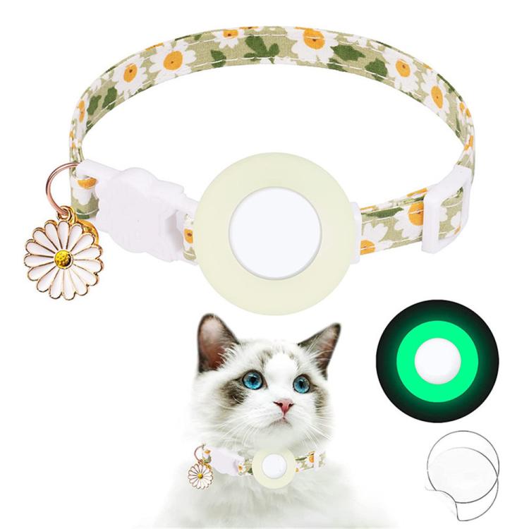Für AirTag 2. Gen / AirTag 1. Gen Tracker Silikonhülle Kleine Gänseblümchen Haustierhalsband Hundehalsband mit Glocke und Vorder- und Rückfolie