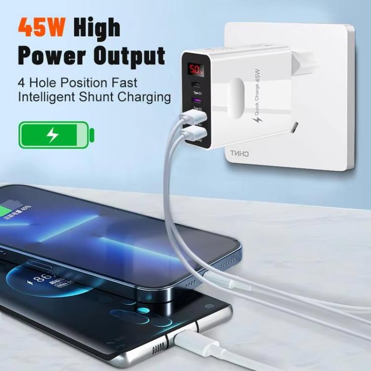 2 USB + 2 Typ-C Digitalanzeige Handy-Mehrfachladegerät, EU Stecker Schwarz, US Stecker Schwarz, UK Stecker Schwarz, EU Stecker Weiß, US Stecker Weiß, UK Stecker Weiß