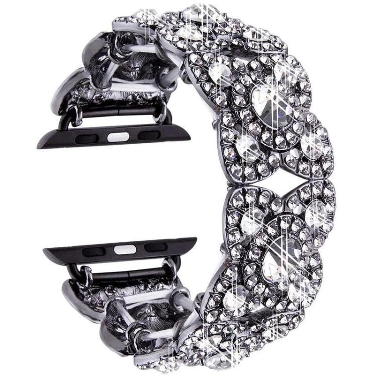 Metallarmband mit Blütenblattmuster und Diamanten für Apple Watch Series 9 / 8 / 7 / 6 / SE / 5 / 4 / 3, 1215 Silber, 1202 Silber, 1215 Schwarz, 1202 Schwarz, 1215 Roségold, 1202 Roségold, 1202 Roségold-Rot, 1215 Gold