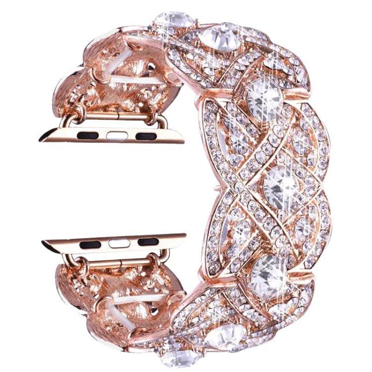 Metallarmband mit Blütenblattmuster und Diamanten für Apple Watch Series 9 / 8 / 7 / 6 / SE / 5 / 4 / 3, 1215 Silber, 1202 Silber, 1215 Schwarz, 1202 Schwarz, 1215 Roségold, 1202 Roségold, 1202 Roségold-Rot, 1215 Gold