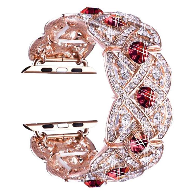 Metallarmband mit Blütenblattmuster und Diamanten für Apple Watch Series 9 / 8 / 7 / 6 / SE / 5 / 4 / 3, 1215 Silber, 1202 Silber, 1215 Schwarz, 1202 Schwarz, 1215 Roségold, 1202 Roségold, 1202 Roségold-Rot, 1215 Gold