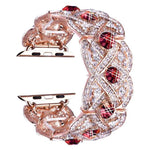 Metallarmband mit Blütenblattmuster und Diamanten für Apple Watch Series 9 / 8 / 7 / 6 / SE / 5 / 4 / 3, 1215 Silber, 1202 Silber, 1215 Schwarz, 1202 Schwarz, 1215 Roségold, 1202 Roségold, 1202 Roségold-Rot, 1215 Gold